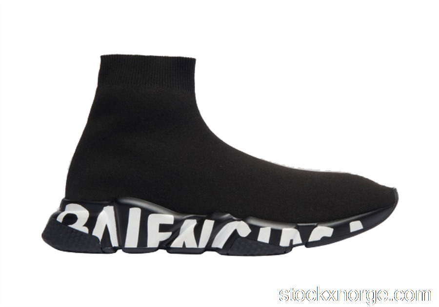 Outlet Balenciaga Speed Graffiti Trainers Black White Logo (W) 605942W05GE1006