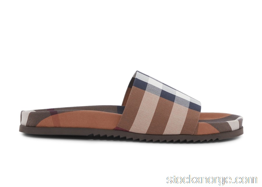 Outlet Burberry Check Cotton Slides Birch Brown 8049018